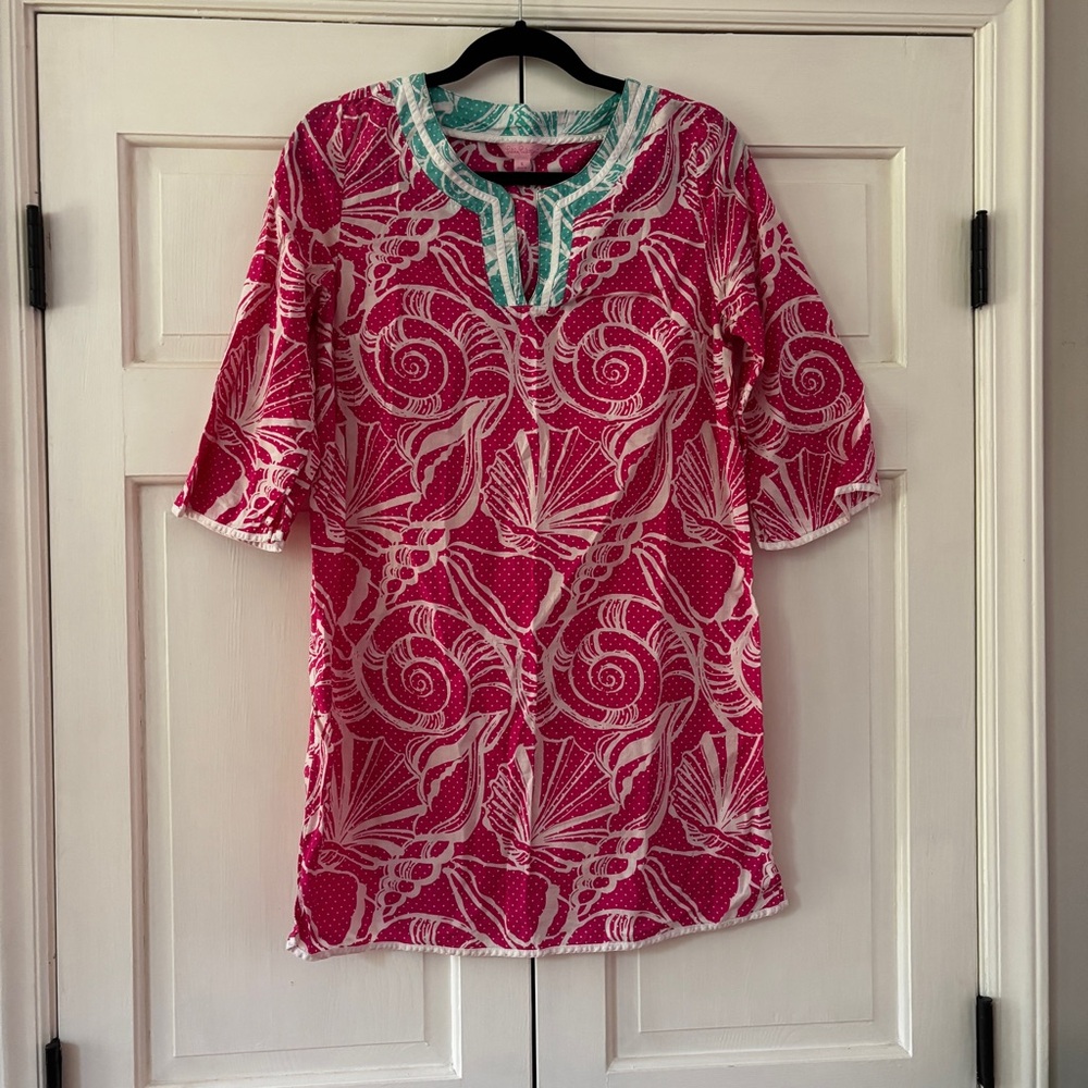 Lilly Pulitzer Sleep Dress Pink Clammies 'N Jammies Shell Print Size S Coverup